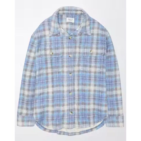 NWT American Eagle AE Go Big Beach Flannel Plaid Shirt Women's Size XL - Picture 1 of 10